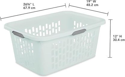 Sterilite Laundry Basket, Plastic Clothes Hamper, Large Rectangle Bin with Comfort Grip Handles and Reinforced Rim, 2 Bushel Capacity, Mint, 18 Pack