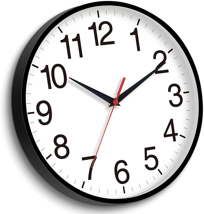 Rohioue 16 Inch Wall Clock Modern Battery Operated Silent Non Ticking Large Analog Clock for Living Room Office Home Bedroom Kitchen Bathroom(Black)