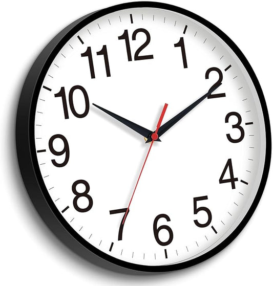 Rohioue 16 Inch Wall Clock Modern Battery Operated Silent Non Ticking Large Analog Clock for Living Room Office Home Bedroom Kitchen Bathroom(Black)