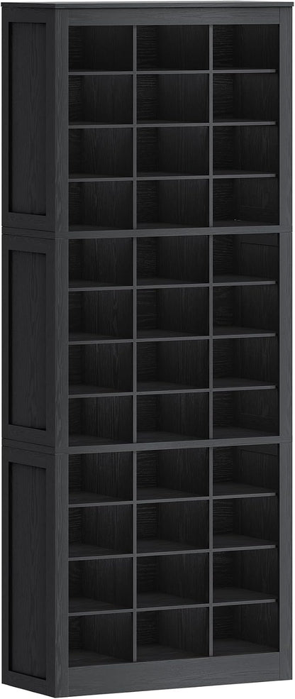 Hzuaneri Shoe Storage Cabinet, 36 Pairs Free Standing Closet Organizer, 9 inch Widened Cell Wood Shoe Organizer, 12 Tiers Vertical Space Saving Shoe Rack for Entryway, Cloakroom, Black SR20704X