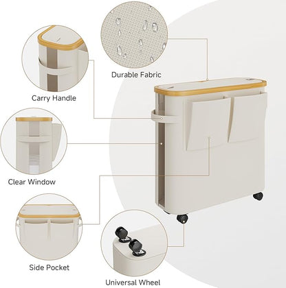 VITVITI Toilet Paper Storage Basket with Lid, Bathroom Toilet Paper Holder Organizer for 9-12 Rolls Large Capacity, Foldable Fabric Bamboo Toilet Paper Container with Pockets, Medium (Beige)