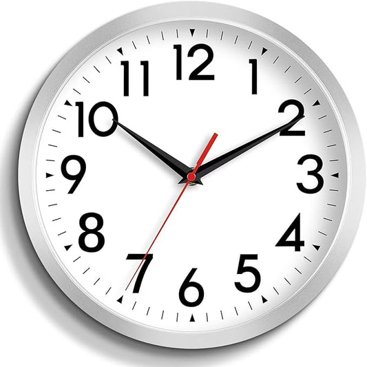 DAXSMY Wall Clock Small Analog 8 Inch Silent Non Ticking Battery Operated Modern Simple Decorative for Kitchen Office Bedroom Bathroom Living Room(Silver)