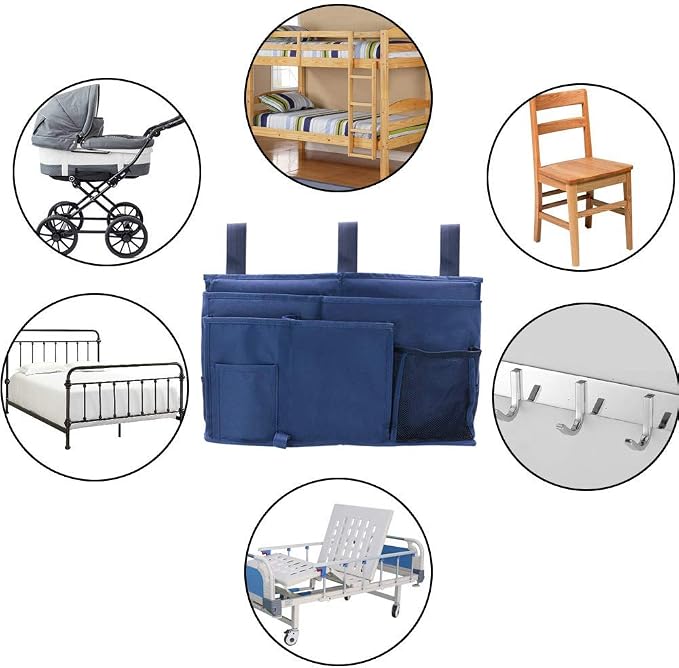 Sugaroom Bedside Organizer - Caddy Storage Bunk Bed to College Dorm & Hospital Rails, Blue