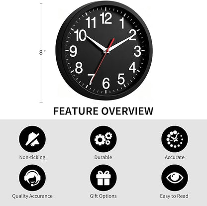 Rohioue Wall Clock Modern 8 Inch Battery Operated Silent Non Ticking Small Analog Clock Decorative for Bedroom Kitchen Bathroom Office Home