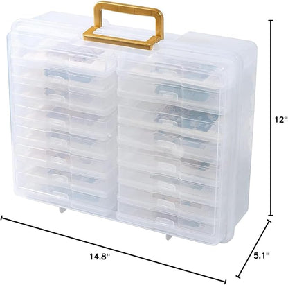 novelinks Transparent 4" x 6" Photo Organizers and Photo Storage Box with Handle, 16 Inner Photo Cases, Portable Picture Organizers & Photo Storage Containers (Clear-Gold Handle)