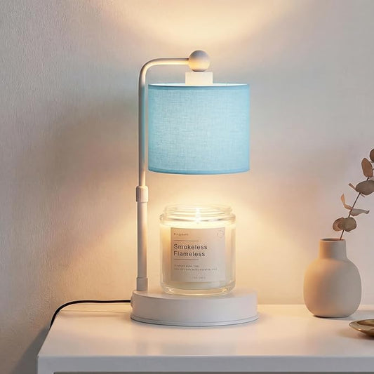 Candle Warmer Lamp with Timer, Dimmable Candle Wax Warmer, Height Adjustable Electric Candle Lamp Warmer with 2 Bulbs, Gifts Idea for Women Her, Mom, Vintage Home Decor for Bedroom-Blue