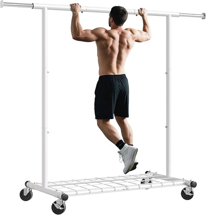 Raybee Clothing Rack for Hanging Clothes, Rolling Clothes Rack Load 250LBS, Metal Clothes Racks, Clothing Rack with Wheels Portable, White
