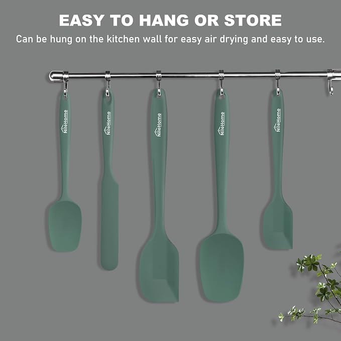 NileHome Silicone Spatula Set, 5 Pieces Food Grade Kitchen Utensils with Silicone Brush Heat Resistant Up to 600°F BPA-free Rubber Spatula for Scraping, Baking, Cooking, Mixing—Green