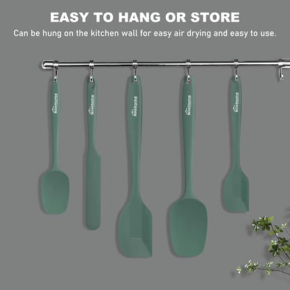 NileHome Silicone Spatula Set, 5 Pieces Food Grade Kitchen Utensils with Silicone Brush Heat Resistant Up to 600°F BPA-free Rubber Spatula for Scraping, Baking, Cooking, Mixing—Green