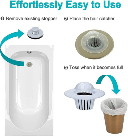 25 Pack, Hair Catcher for Bathroom Sink or Bathtub, White, Large