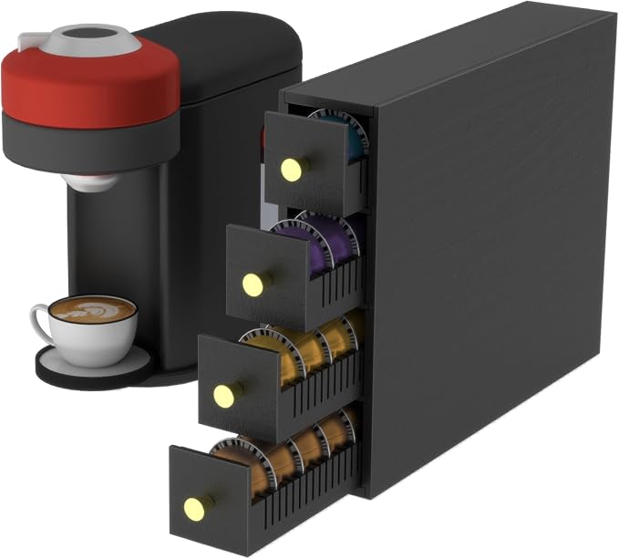 Suli Coffee Pod Holder, 52 Pods Large Capacity, 4-Tier Coffee Pod Organizer for Countertop, Dual Orientation, Space Saving Coffee Capsule Storage Drawer, Black