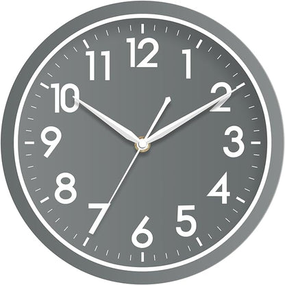 AKCISOT Wall Clock Bathroom 10 Inch Analog Small Wall Clocks Battery Operated - Silent Non Ticking Modern Simple Style Clock Decorative for Kitchen,Bedroom,Home Office,Living Room,School(Gray)