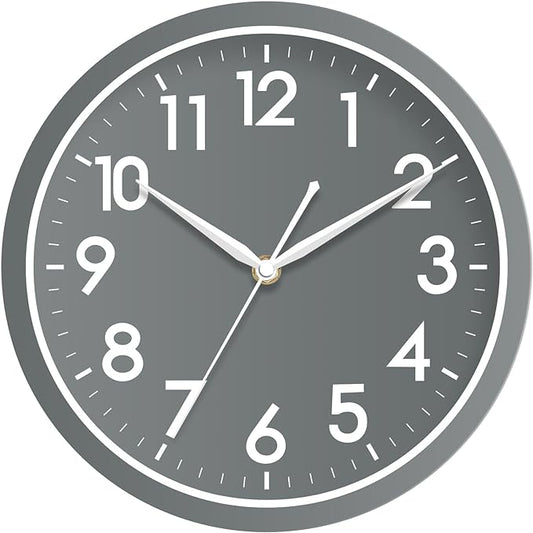 AKCISOT Wall Clock Bathroom 10 Inch Analog Small Wall Clocks Battery Operated - Silent Non Ticking Modern Simple Style Clock Decorative for Kitchen,Bedroom,Home Office,Living Room,School(Gray)