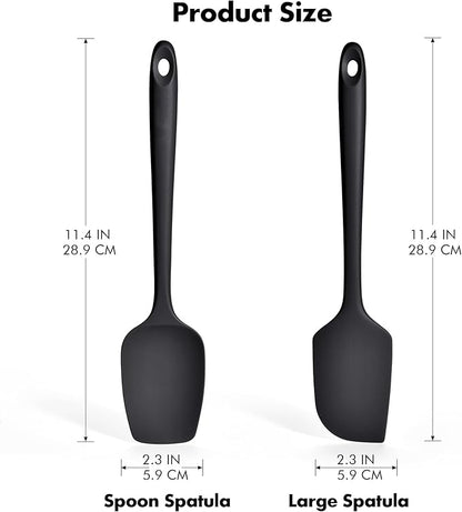 2 Pieces Silicone Spatula Set: Ironberry 600ºF Heat Resistant Food Grade Cooking & Baking Utensils, Kitchen Flexible Nonstick Rubber Scraper for Scraping, Mixing, Scrambling, Flipping (Black)