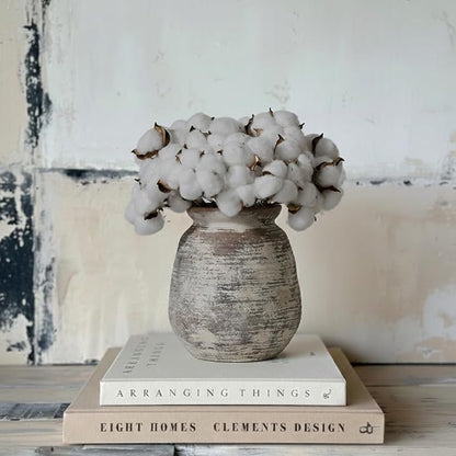 SIDUCAL Ceramic Rustic Vase, Whitewashed Terra Cotta Vase, Distressed Farmhouse Décor, Pottery Decorative Flower for Home Decor, Table, Living Room Decor, Shelf, Mantel, 7.3 Inch, Fired Terra Clay