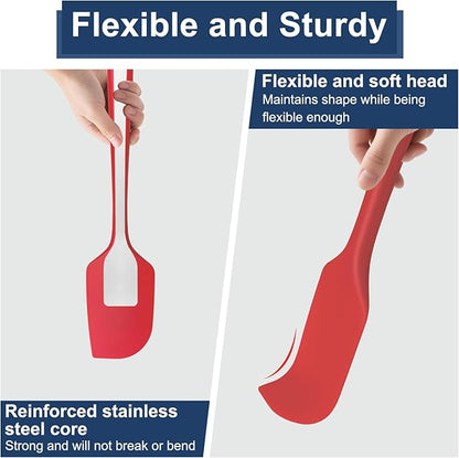 4 Pcs Silicone Spatula Set, 11.4 In, 600°F Heat Resistant Rubber Spatulas for Baking, Cooking & Mixing, Flexible and Non-Stick Kitchen Utensils, Seamless & Dishwasher Safe (Red)