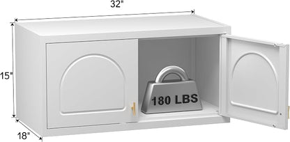 Polup Metal Wall Cabinet, Upper Cabinet for Wardrobe, Small Overhead Storage Cabinet for Bedroom, Living Room, White, 18" D x 32" W x1 5" H - Assembly Required