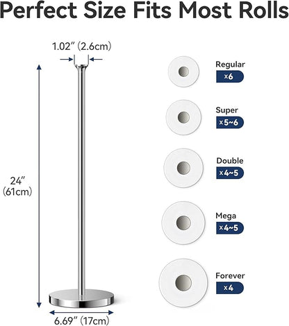 Toilet Paper Holder Stand(with Reserve Function), Free-Standing Spare Rolls Storage Holder, Stainless Steel, Modern Design
