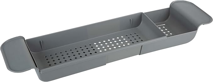 Bath Bliss Expandable Bathtub Caddy | Non-Slip | Over The Tub | 21-27 inch | Tub Tray | Bathroom Storage and Organizer | Shelf | Hold Soaps and Towels | Grey