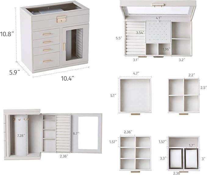 CASEGRACE Large 5-Layer Jewelry Organizer Box with 360° Rotating Necklace Holder, 4 Drawers -Jewelry Case for Necklaces, Rings, Earrings, Bracelets, Watches | Elegant Storage & Gift for Women