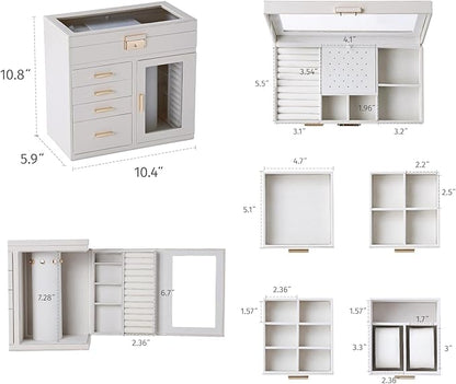 CASEGRACE Large 5-Layer Jewelry Organizer Box with 360° Rotating Necklace Holder, 4 Drawers -Jewelry Case for Necklaces, Rings, Earrings, Bracelets, Watches | Elegant Storage & Gift for Women
