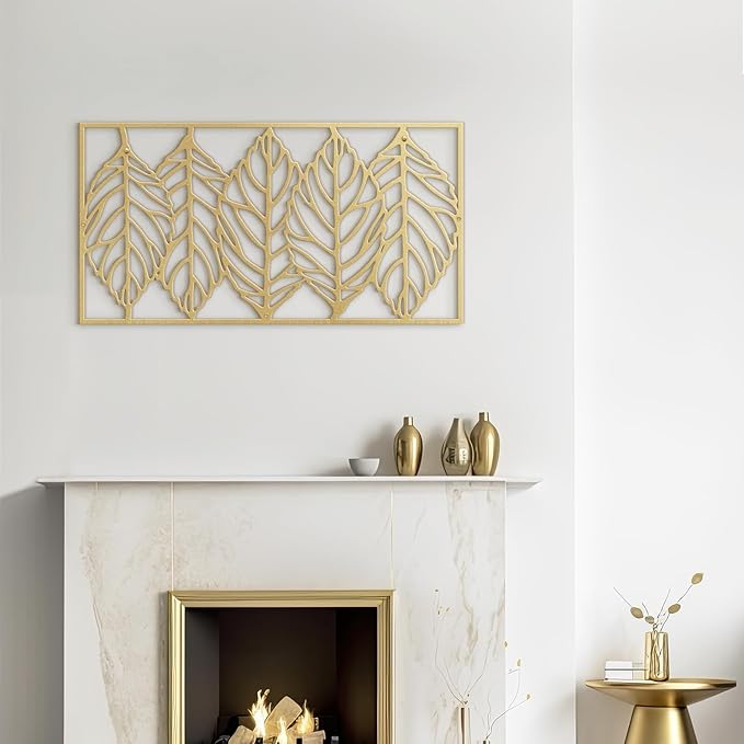 SIGNLEADER Metal Wall Decor Leaf Blade Minimalist Modern Abstract Wall Sculpture Hangings Home Decoration for Living Room, Bedroom, Bathroom, Kitchen, Outdoor - 36" Gold