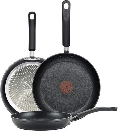 T-Fal Experience Non Stick Fry Pan Set 3 Piece, 8, 10.25, 12 Inch Induction Oven Broiler Safe 400F, Cookware, Kitchen Cooking Set, Pots and Pans, Skillets, Frying Pans, Dining, Dishwasher Safe, Black