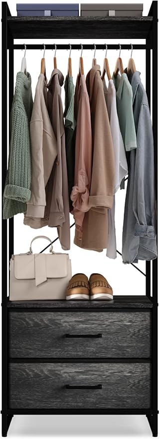 Sorbus Clothing Rack with Drawers - Clothes Stand Dresser - Wood Top, Steel Frame, & Fabric Drawers - Tall Closet Storage Organizer - Stand Alone Garment Rack for Hanging Shirts, Dresses, & Jackets