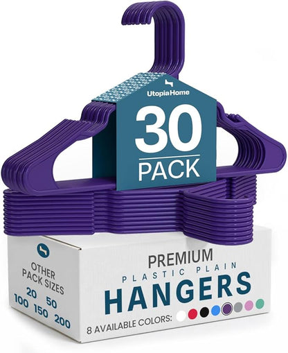Utopia Home - Plastic Hangers 30 Pack - Space Saving Clothes Hanger - Durable and Strong Closet Organizers and Storage Makes It Ideal Stocking Stuffers or Apartment or Dorm Room Essentials (Purple)