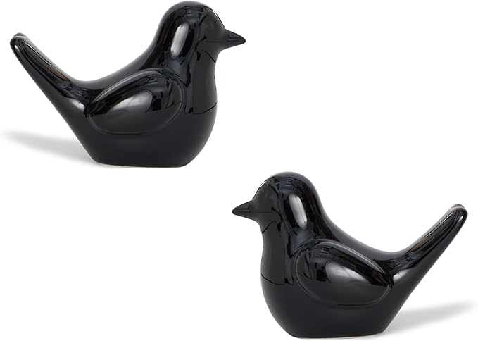 Artconal Small Black Bird Statue Ceramic 2-Piece Set, 3¾ inch Cute Knick Knack for Home Office Shelf Desk Decor