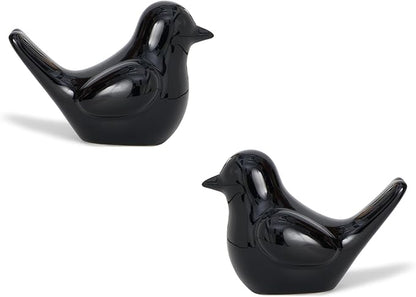 Artconal Small Black Bird Statue Ceramic 2-Piece Set, 3¾ inch Cute Knick Knack for Home Office Shelf Desk Decor