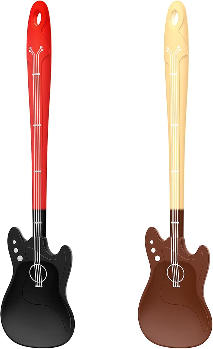 Novelty Guitar Silicone Spatula for Kitchen,Music-themed Tools, Food Grade Silicone – Unique Gift for Music Lovers and Cooking Enthusiasts (Yellow-brown & Black-red)