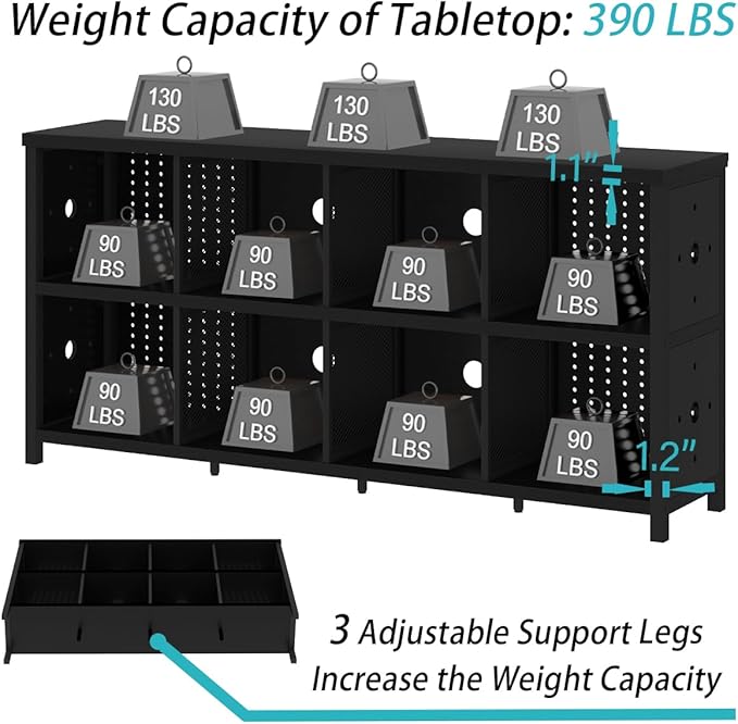 LVB Black Horizontal Bookshelf, Modern Cube Storage Organizer Bookcase, Industrial Wide Long Wood Metal Book Shelf, Farmhouse Low Large Cube Shelf for Office Home Bedroom Living Room, Black Oak, 63 In