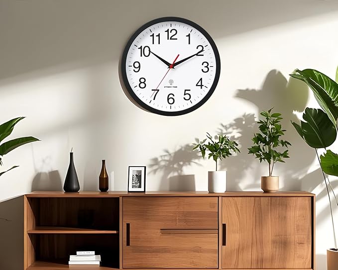 Rohioue Atomic Wall Clock, Modern 10 Inch Battery Operated Wall Clocks, Analog Clock for Living Room, Office, Home, Bedroom, Kitchen, Bathroom(Black)