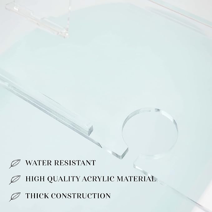 34" Supreme - Clear Acrylic Bathtub Tray Caddy Tub Shelf, Spa Board Luxury Bathroom Bath tub Table, Fits Across Bathtubs, Book, iPad and Wine Glass Holder (Supreme, 34")