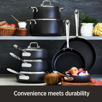 All-Clad HA1 Hard Anodized Nonstick Pots and Pans Set Non Stick Cookware Sets, Oven Broiler Safe 500F, Black