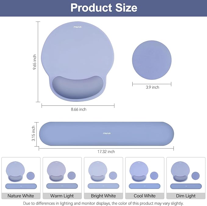 MOSISO Wrist Rest Support for Mouse Pad&Keyboard Set, Circle Curved Ergonomic Mousepad&Coaster Non-Slip Base Home/Office Pain Relief&Easy Typing Pad with Soft Cloth&Silicone Lining, Stone Blue