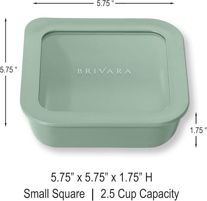 BRIVARA HOME Ceramic Coated Glass Food Storage Container | No PTFE, PFOA, PFAS, and BPA | Reusable Non Toxic Meal Prep Container with Glass Lid | Easy To Store | 2.5 Cup Square [Willow]
