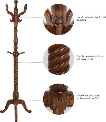 Bekrvio Freestanding Coat Rack Stand with 8 Hooks, 79", Premium Ash Wood | Heavy Duty, Floor Standing, For Entryway Corner, Hallway, Bedroom, Load 160lbs