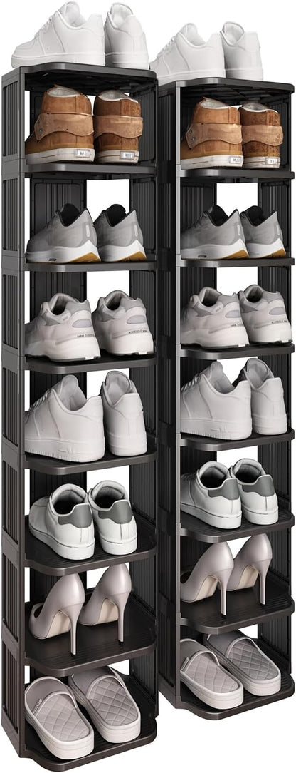 Kitstorack Stackable 16-Tier Shoe Rack for Closet & Entrance - Tall, Narrow, Vertical Shoe Stand - Plastic, Free Standing - Ideal for Small Spaces