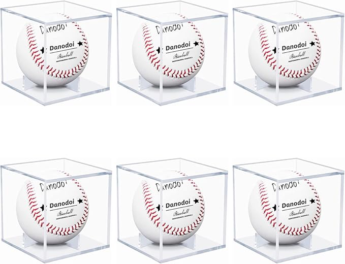 6 Pack Baseball Display Case UV Protected Acrylic Clear Baseball Holder Square Cube Ball Protector Memorabilia Autograph Display Box