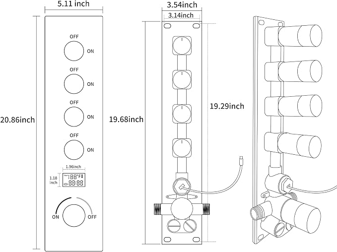 AYIVG Brushed Nickel 4 Function Dual Rainfall Shower Head System Multi Functions Thermostatic Full Body Shower System 16 X 26 Inch And 8 inch Rainfall Ceiling Shower Head Faucet Set