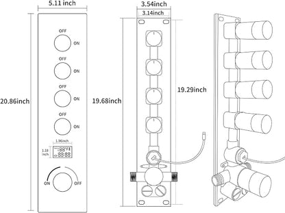 AYIVG Brushed Nickel 4 Function Dual Rainfall Shower Head System Multi Functions Thermostatic Full Body Shower System 16 X 26 Inch And 8 inch Rainfall Ceiling Shower Head Faucet Set