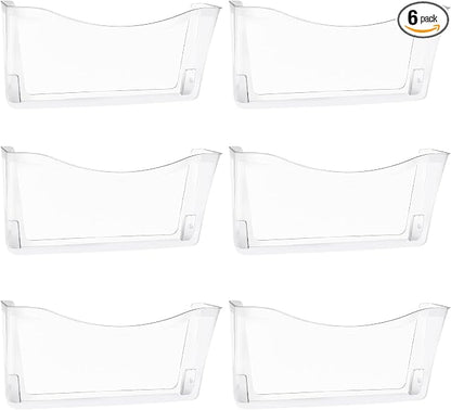 EASEPRES 6 Pack Clear Single Pocket Hanging File Organizer, Plastic Wall Mount Paper Mails Magazines Holder, Mounted Folder Bins for Office School and Home, 13.85x3.14x6.88 inches