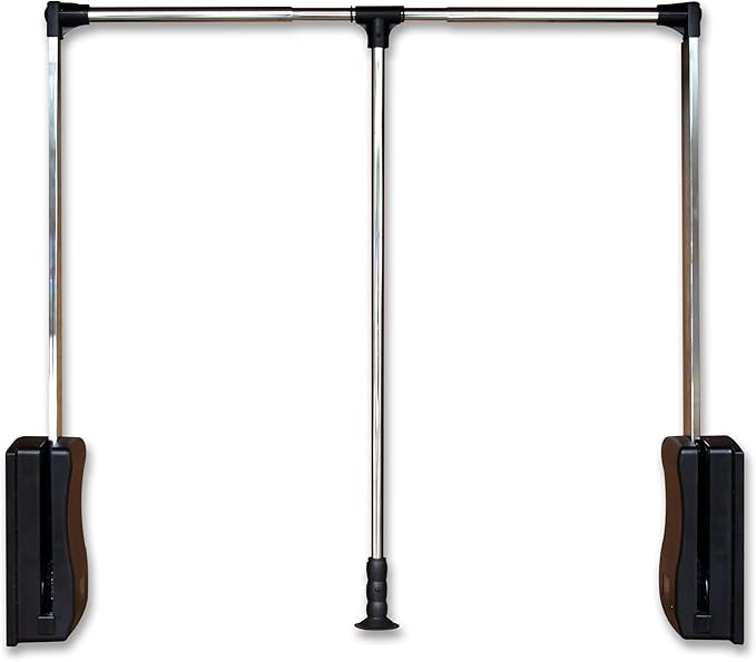 Pull Down Closet Rod 35"-48", Adjustable Side Mounted Closet for Kitchen Bedroom High Cabinets, Chrome, Two-Way Buffering Side, Heavy Duty Load Capacity