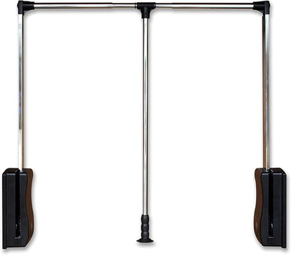 Pull Down Closet Rod 35"-48", Adjustable Side Mounted Closet for Kitchen Bedroom High Cabinets, Chrome, Two-Way Buffering Side, Heavy Duty Load Capacity