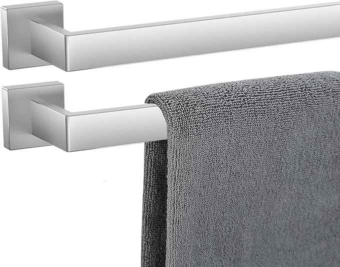 Towel Bar 2 Pack for Bathroom 28 Inch Brush Nickel Towel Holder 12/16/20/24/28/32/36 In Stainless Steel SS304 Rustproof Towel Rack Modern Square Towel Rod for Bathroom Wall(2, Brushed Nickel, 28 Inch)