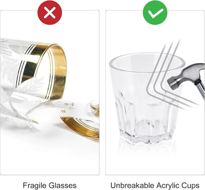 Plastic Drinking Glasses Set of 6, Unbreakable Water Tumbler, Acrylic Plastic Cups, Reusable Kids Drinking Cups for Children Kitchen Cocktail Picnic Party Juice Whiskey Wine (6pc-clear-260ml/9oz)