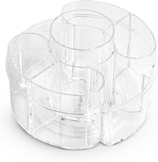 Masirs Small 360 Rotating Makeup Organizer - Mini Yet Spacious Cosmetic Storage Solution with Multiple Compartments - The Perfect Spinning Make-Up Caddy for Vanity or Bathroom Counter (Round - Clear)