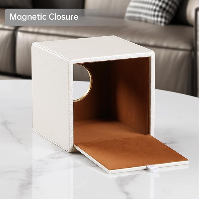 MEIBOOCH Square Tissue Box Cover, Luxury PU Leather Tissue Holder with Magnetic Closure (Beige)